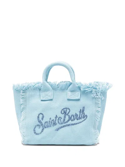Mc2 Saint Barth Kids' Fringe-detail Logo-lettering Tote Bag In White