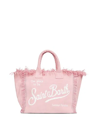Mc2 Saint Barth Kids' Fringe-detail Logo-print Tote Bag In Purple