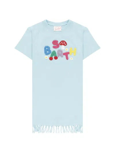 Mc2 Saint Barth Kids' Fringed-hem Dress In Blue