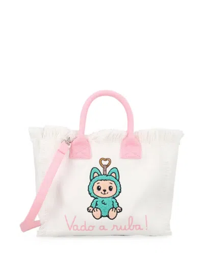 Mc2 Saint Barth Kids' Fringed-trim Embroidered Tote Bag In Pink