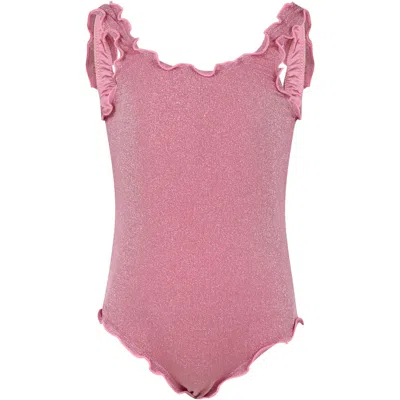 Mc2 Saint Barth Kids' Fuchsia Swimsuit For Girl With Logo In Pink