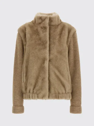 Mc2 Saint Barth Faux Bomber Jacket Fur Beige In Brown