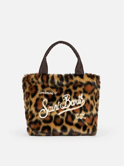 Mc2 Saint Barth Furry Soft Colette Handbag With Animalier Jacquard Print In Brown