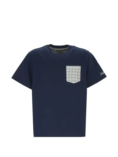 Mc2 Saint Barth Geometric-print Chest-pocket T-shirt In Blue