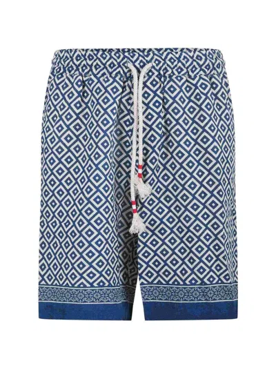 Mc2 Saint Barth Geometric-print Drawstring Shorts In Blue