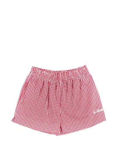 Mc2 Saint Barth Kids' Gingham Check Embroidered Shorts In Red