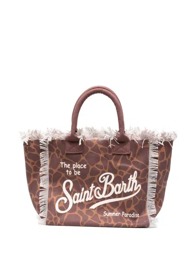 Mc2 Saint Barth Giraffe-print Fringed Tote Bag In Brown