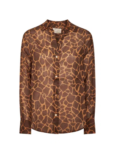 Mc2 Saint Barth Giraffe-print Button-up Shirt In Brown