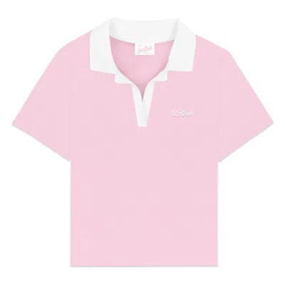 Mc2 Saint Barth Girl Pink And White Terry Polo Shirt