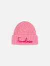 Mc2 Saint Barth Girl Pink Beanie With Favolosa Embroidery In Pink