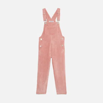 Mc2 Saint Barth Kids' Girl Pink Corduroy Salopette With St. Barth Embroidery