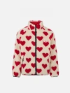 Mc2 Saint Barth Girl Sherpa Jacket With Hearts Print In White