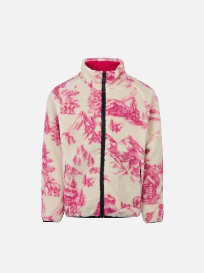 Mc2 Saint Barth Kids' Girl Sherpa Jacket With Toile De Jouy Print In White