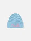Mc2 Saint Barth Girl Turquoise Beanie With Monella Embroidery In Sky