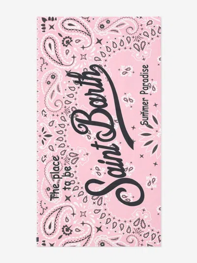 Mc2 Saint Barth Girls Bandana Print Beach Towel With Pocket In Pink