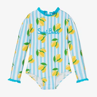 Mc2 Saint Barth Kids'  Girls Blue Stripe Lemons Swimsuit