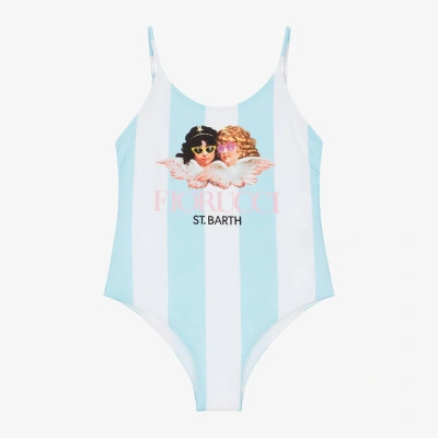 Mc2 Saint Barth Kids'  Girls Blue Striped Fiorucci Swimsuit