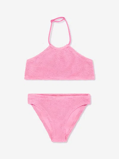 Mc2 Saint Barth Kids' Girls Crinkle Halter Bikini In Pink