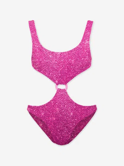 Mc2 Saint Barth Kids' Girls Crinkle Lurex Ring Swimsuit In Pink