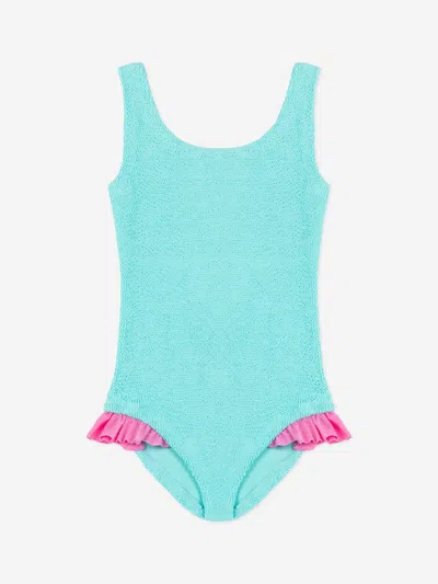 Mc2 Saint Barth Kids' Girls Crinkle Swimsuit In Blue