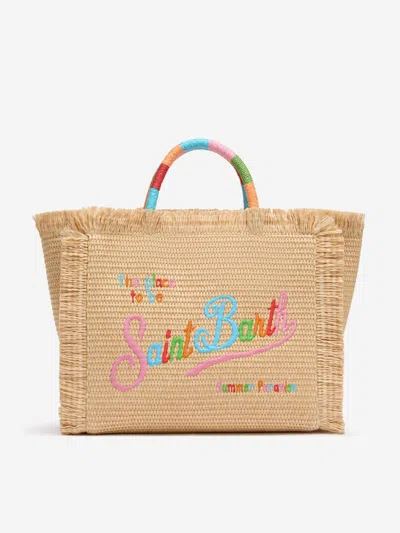 Mc2 Saint Barth Kids' Girls Embroidered Straw Tote Bag