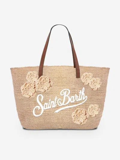 Mc2 Saint Barth Kids' Girls Flowers Patch Raffia Tote Bag