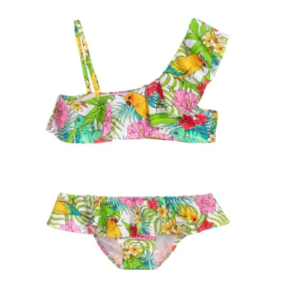 Mc2 Saint Barth Babies'  Girls Green Floral Ruffle Bikini