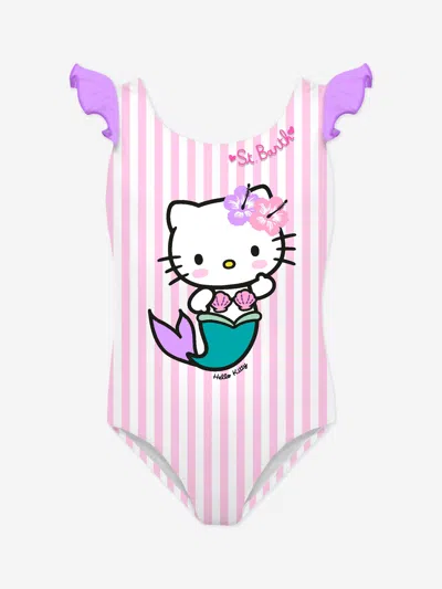 Mc2 Saint Barth Kids' Girls Hello Kitty Mermaid Striped Swimsuit In Pink
