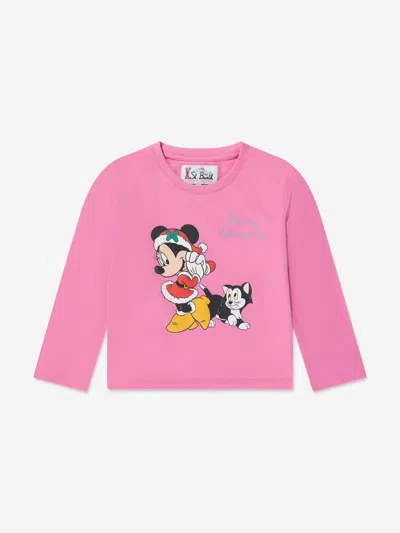 Mc2 Saint Barth Babies' Girls Minnie Christmas Long Sleeve T-shirt In Pink