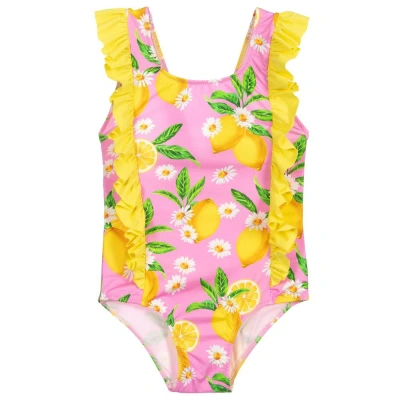Mc2 Saint Barth Babies'  Girls Pink Lemon Print Swimsuit