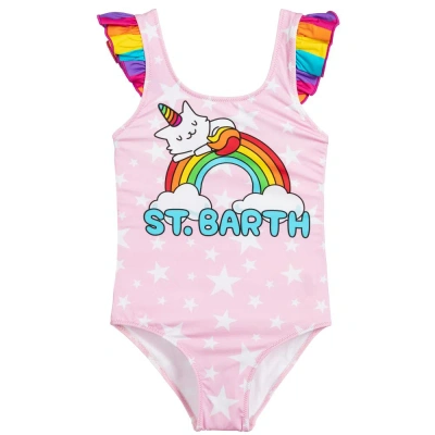 Mc2 Saint Barth Babies'  Girls Pink Rainbow Unicorn Swimsuit