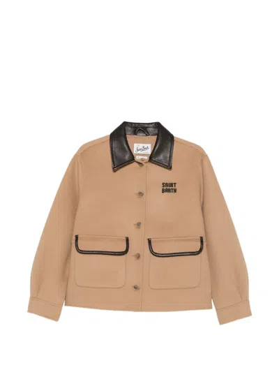 Mc2 Saint Barth Glacienne Contrast-collar Logo-embroidered Jacket In Brown