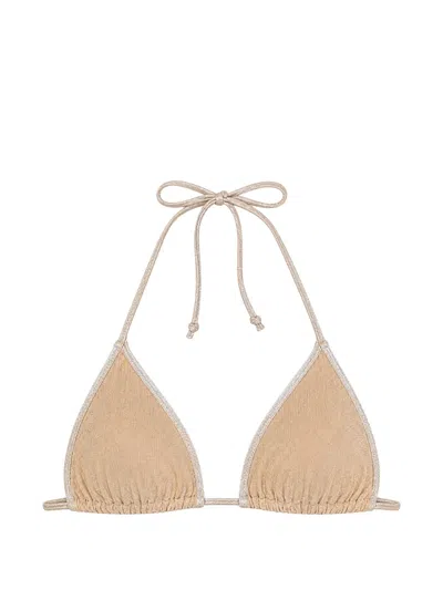 Mc2 Saint Barth Glitter-detail Halterneck Bikini Top In Brown