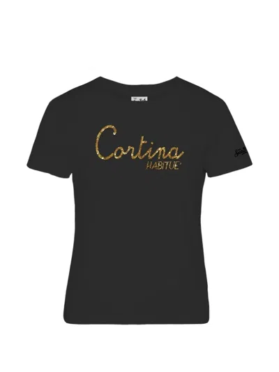 Mc2 Saint Barth Glitter-effect Logo-print T-shirt In Black