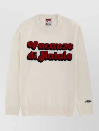 Mc2 Saint Barth Graphic Print Crew Neck Long Sleeve Sweater In Neutral