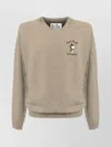 Mc2 Saint Barth Beige Crew Neck Sweatshirt With Ribbed Details In Brown