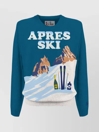 Mc2 Saint Barth Graphic Print Crewneck Knit Sweater In Blue