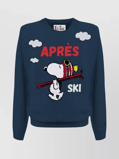 Mc2 Saint Barth Graphic Print Long Sleeve Crew Neck Knit In Blue