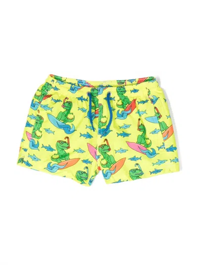 Mc2 Saint Barth Kids' Graphic-print Recycled Polyester Swim Shorts In Yellow