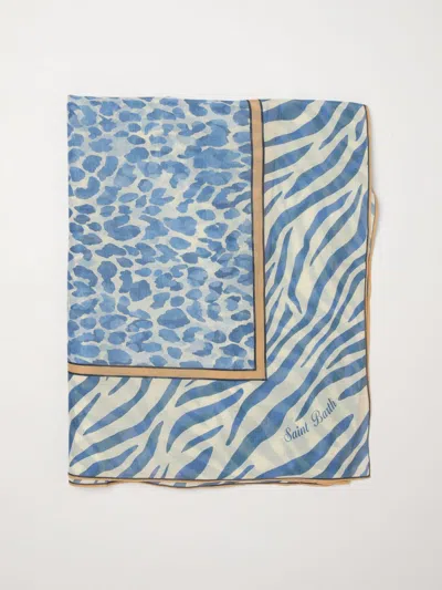 Mc2 Saint Barth Graphic Print Silk Blend Midi Sarong Skirt In Blue
