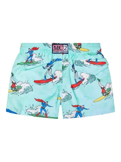Mc2 Saint Barth Kids' Surfboard Print Swim Shorts In Blue