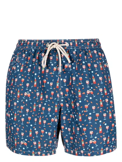 Mc2 Saint Barth Lighting Bottle-motif Swim Shorts In Blau