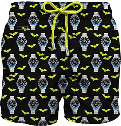 Mc2 Saint Barth Graphic Printed Drawstring Swim Shorts In Black