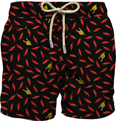 Mc2 Saint Barth Graphic Printed Drawstring Swim Shorts In Black