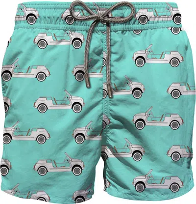 Mc2 Saint Barth Graphic Printed Drawstring Swim Shorts In Light Blue