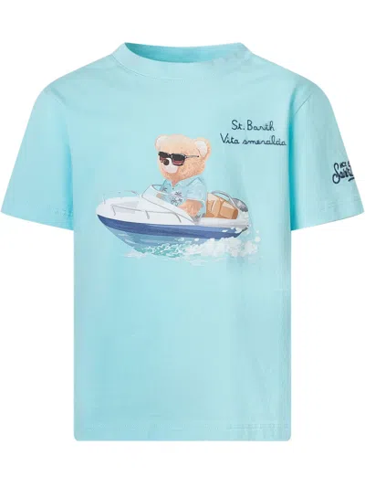 Mc2 Saint Barth Graphic T-shirt With Illustrated Print And Script In Blue