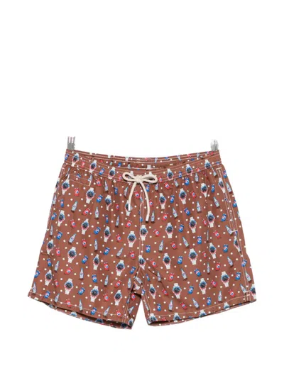Mc2 Saint Barth Graphic-print Drawstring Swim Shorts In Brown