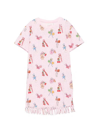 Mc2 Saint Barth Kids' Graphic-print Fringed-hem Mini Dress In Multi