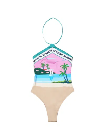 Mc2 Saint Barth Graphic-print Halterneck Bodysuit In Multi