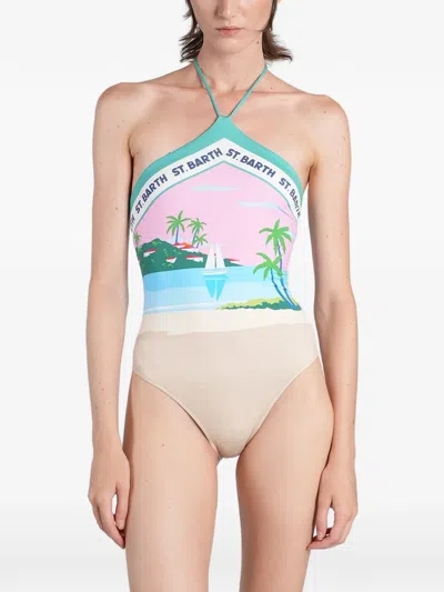 Mc2 Saint Barth Graphic-print Halterneck Swimsuit In Multi